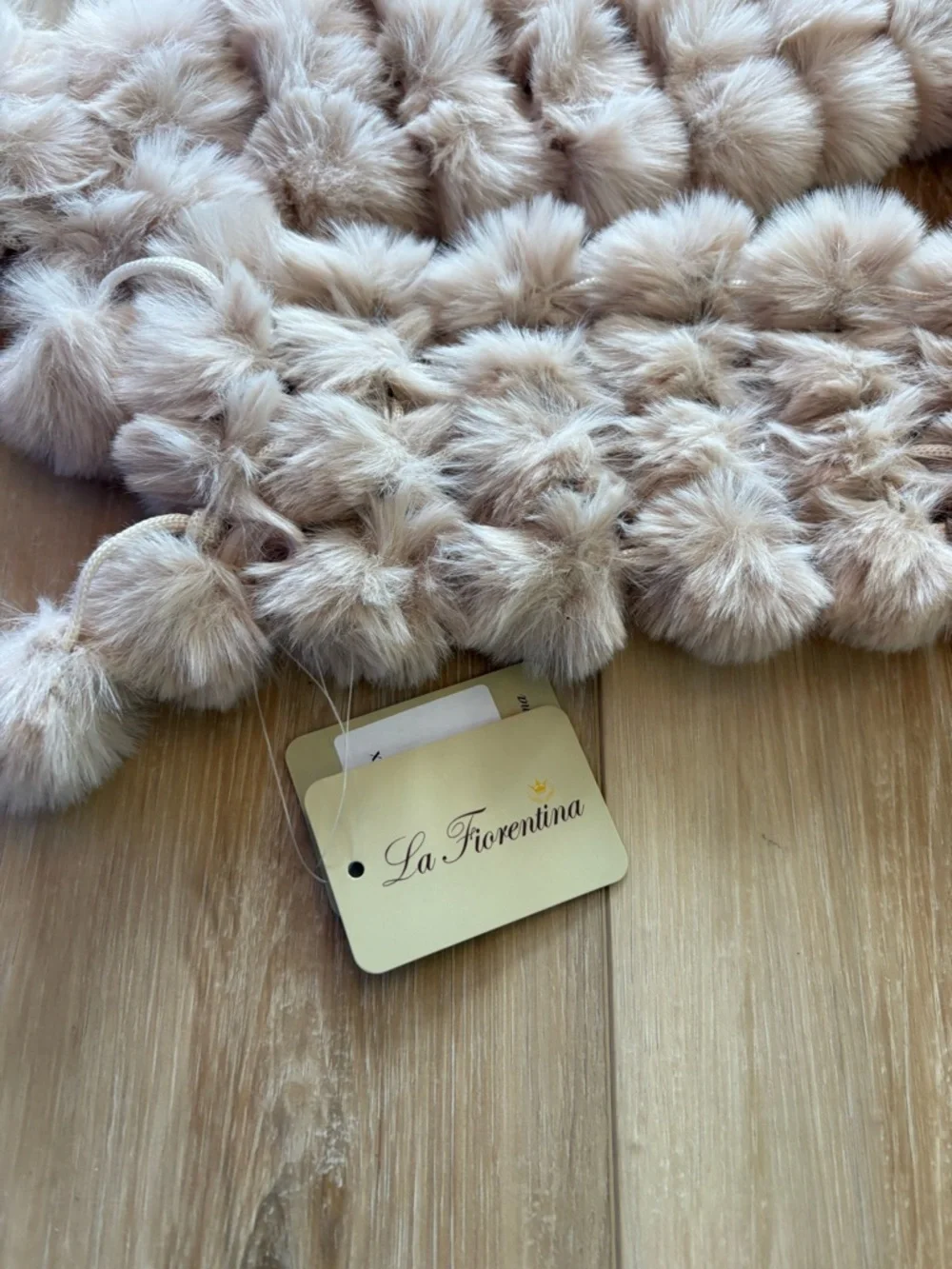La Fiorentina Beige Faux Fur Pom Pom Scarf Muffler
